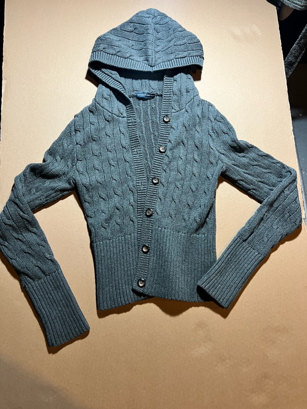 Brandy Melville Hooded Cable Knit Button-Up Sweater - Slate Blue